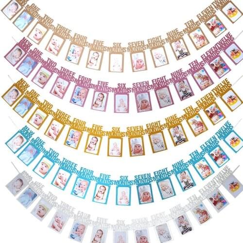 12 Months Photo Frame Banner 1st Baby Boy Girl Picture Wall Hanging Birthday Gift For 1st Birthday Decorations Baby Girl Room