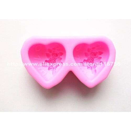 Free Shipping Double Heart Shaped Silicone Mold Cake Decoration Fondant Cake 3D Food Grade Silicone Mould I Love You 015