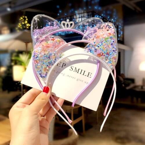 Shiny Cat Ears Hair Bands For Girls Sequin Glitter Headband Girls Kids Transparent Pvc Rainbow Hair Bands For Baby Girls Kawaii