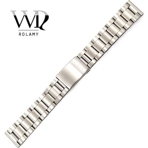 Rolamy 17 18 19 20mm 316L Stainless Steel Silver Brushed Oyster Bracelet Straight End Watch Band For Rolex Omega Seiko Tudor