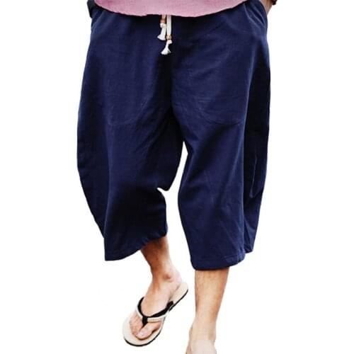 Summer Men Casual Pants Oversize pants Capri Pants Solid Color Drawstring Men Loose Mid Rise Pockets Trousers Pant Plus Size
