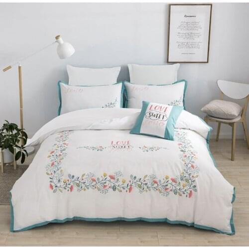 Cilected Embroidered Duvet Cover Set 3Pcs 100% Cotton Bedding Set With Pillowcases Twill Quilt Cover For 1.8M 2.0M Bed No Sheet