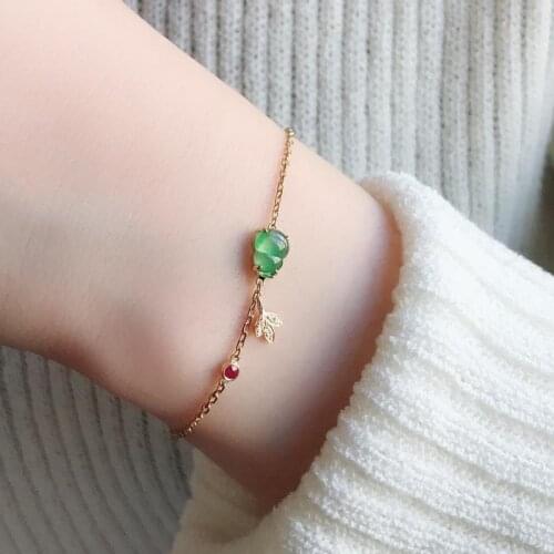 Designer original glass plant diamond chalcedony gourd bracelet Chinese style retro charm lady brand silver jewelry