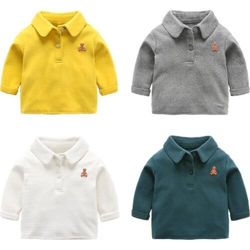 Toddler Kids Camisa Polo Autumn Winter Long Sleeve Tops Baby Boy Polo Shirt Cartoon Embroidery Children Outfits Add Wool Tshirt