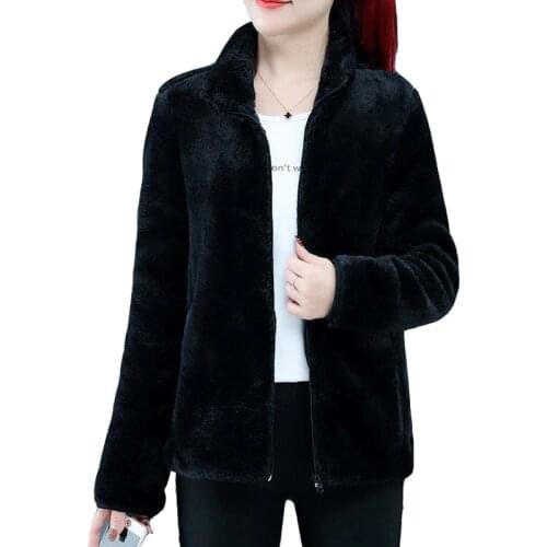 Double Sided Coral Fleece Coat Petite Woman Sweatshirt Hoodies Winter Clothes Warm Pocket Zipper Thicken Jacket Long Sleeve