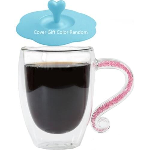 Crystal Glass Coffee Mugs Double Wall Insulation Milk Tea Cup with Acrylic Rhinestones Filled Handgrip Christmas Gift Customize