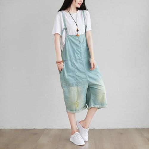 Womens Denim Jumpsuits New Wide Leg cowboy Overalls Loose Holes Ripped Jean Rompers Bib Adjustable Strap Button Summer Pants