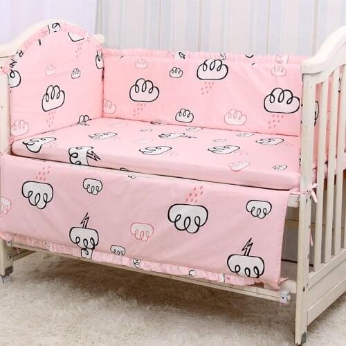6PCS Pink Cotton Crib Bed Linen Kit Cartoon Baby Bedding Set Cot Bumper Room Decor cosas para bebe (4bumper+sheet+pillow cover)
