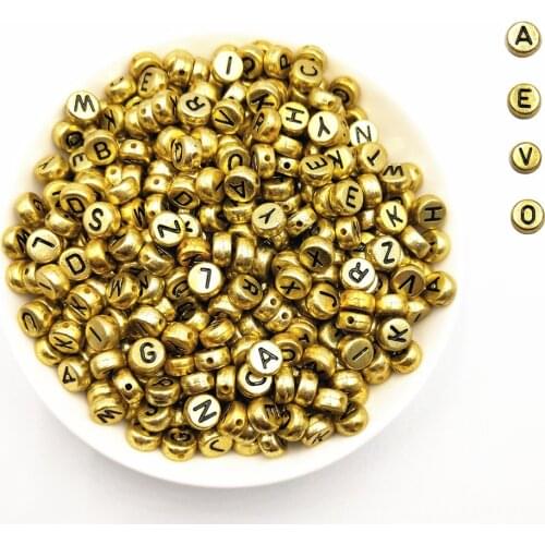 200pcs/500pcs Golden 7mm Letters Round Acrylic Alphabet Bead Random mix Loose Beads on Jewelry & Bracelets Accessories