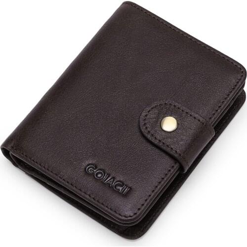 Crazy Horse Cowhide Multifunctional Mens Wallet New Genuine Leather Buckle Casual Retro Wallets Purse