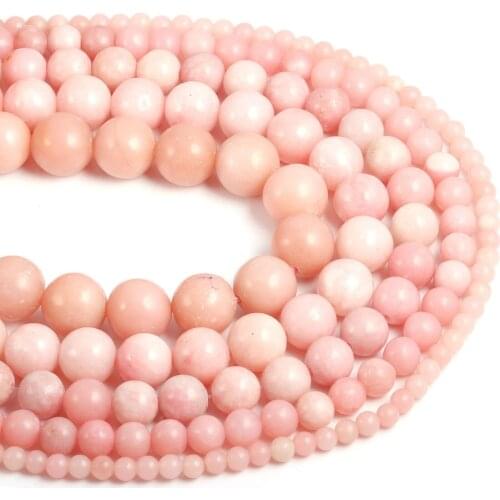 Fashion Natural Pink Opal Stone Beading Round Loose Spacer Beads for Jewelry Making Necklace DIY Bracelet Accessories 4 6 8 10mm