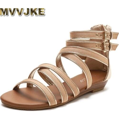 MVVJKE Fashion Women Gladiator Low Heel Sandals Women Elegant Casual Heels Flat Summer Ladies Outdoor Beach Platform Shoes Footw