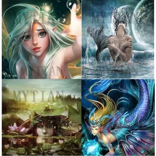 DIY Diamond Embroidery 5D Crystals Diamond Mosaic Cartoon fish Girl Diamond Painting Cross Stitch Mermaid kit Rhinestones Gift