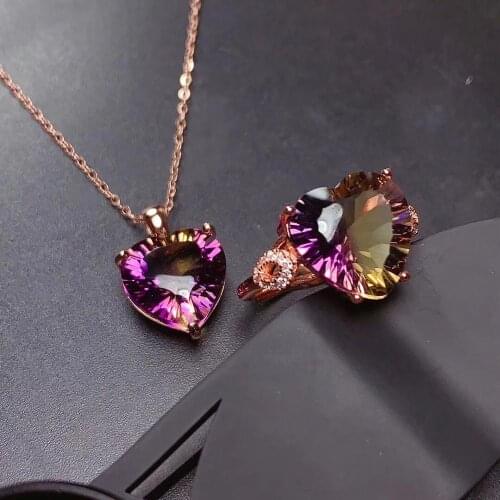 100% Natural and Real Natural And Real Ametrine Set 925 sterling silver Fine jewelry 1pc ring,1pc Pendant