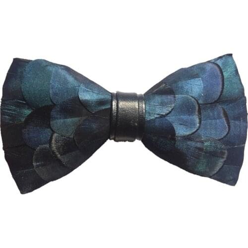 Novelty Blue or Green Mens Bow Tie Feather Bowtie Handmade Neck Tie