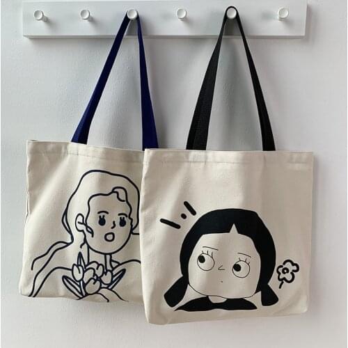 NEW Summer Fresh Canvas Handbags Tote Women Korean Cartoon Shoulder Shopper Bags Schoolgirl Lazy Simple Cute Shopping Bags