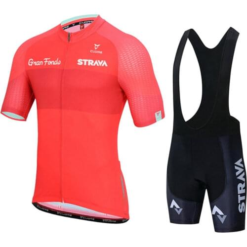 New Red STRAVA Pro Mens Bike Cycling Ciclismo Team Suit Summer Breathable Bike Suit Set Short Sleeve Maillot Riding