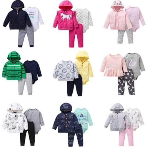 Baby girl clothes long sleeve hooded jacket+cartoon unicorn romper+pant newborn outfit fashion 2020 infant clothing set 6-24M