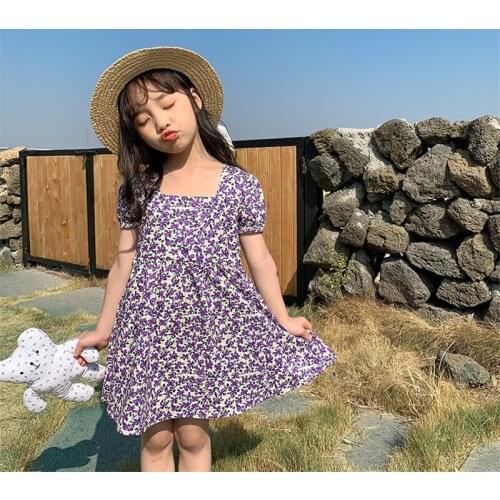 2-8T Toddler Kid Baby Girl Clothes Summer Flower Dress Elegant Short Sleeve Party Club Floral Dress Cute Sweet Lovely Sundress