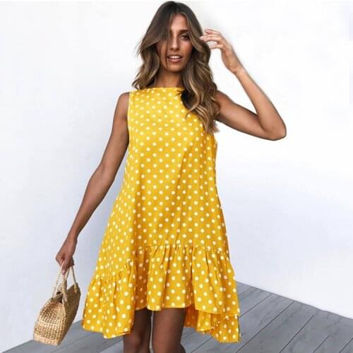 Sleeveless Polka Dot Printed Summer Dress Women Ruffles O-Neck Casual Loose Plus Size Dresses Boho Beach Robe Femme Vestidos