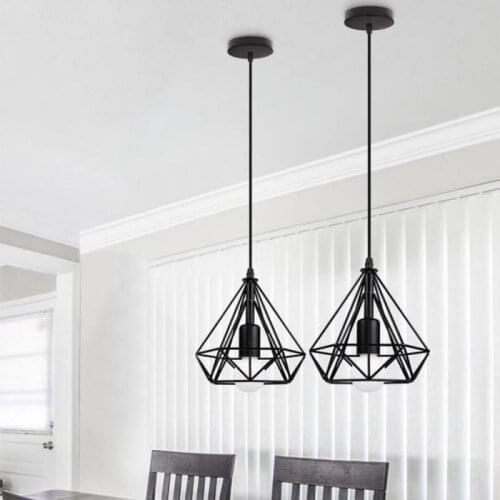 2pc Pendant Light Retro Industrial Chandelier Pendant Lamp E27 Base Hanging Light Home Diamond Lighting Living Room Fixtures HWC