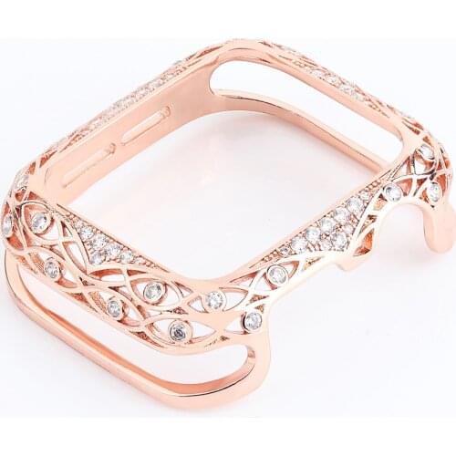 Luxury Women Metal Carved Cover for Apple Watch Case Series 6 SE 5 4 3 Diamond Bumper for iWatch 40mm 44mm 38mm 42mm Bling Shell