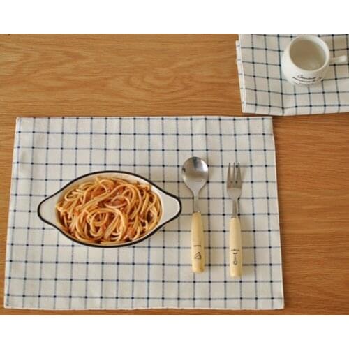 FUYA Stripes and Checks Style Home Essential Cotton Deck Napkin Table Cloth Ethnic Style Roasted Tea Series Mat Pads
