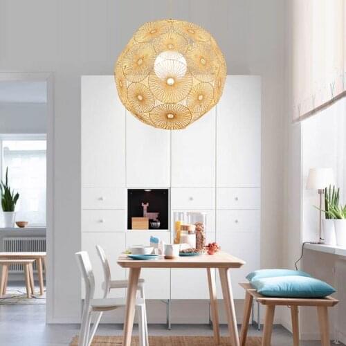 SGROW Hand Made Bamboo Rattan Pendant Lights for Living Room Dinning Room Ball Design Lampshade Hanging Lamp Lighting Fixtures