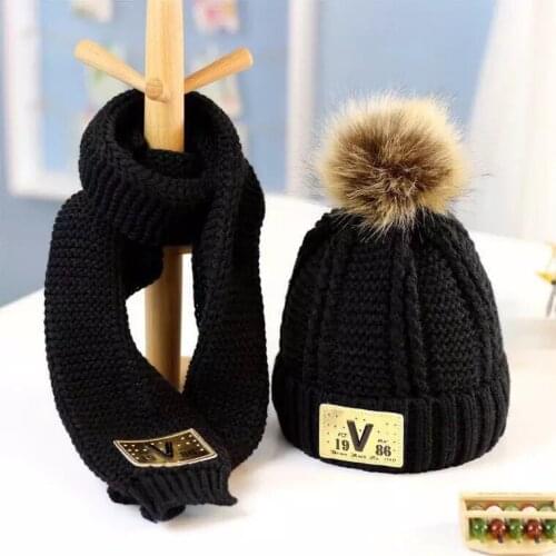 Two-piece hat and scarf childrens autumn/winter woollen hat boys and girls' thermal hat baby baby baby hooded hat tide