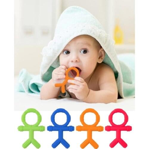 Newborn Teething Stick Baby Silicone Teether Cute 3D Human Shape Chewing Nursing Soother Molar Toy Gift for Infants