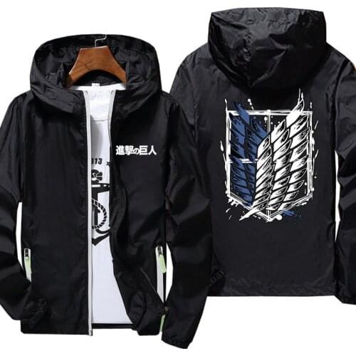 ATTACK ON TITAN Anime Mens hooded Thin Windbreaker Reflective Coat Sunscreen Pilot Beach Cycling Jacket 7xl