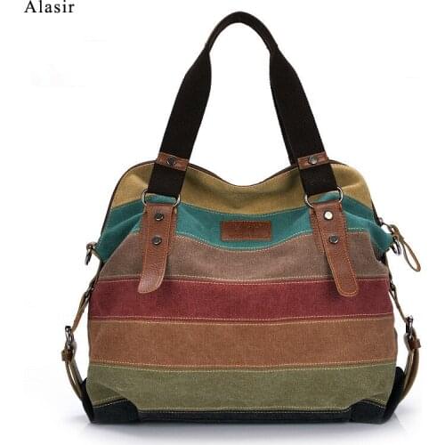 Alasir High Capacity Canvas Tote Bag Patchwork Ladies Hand Bags Stripe Fashion Shopping Bag Canvas High Crossbody Tote for Women