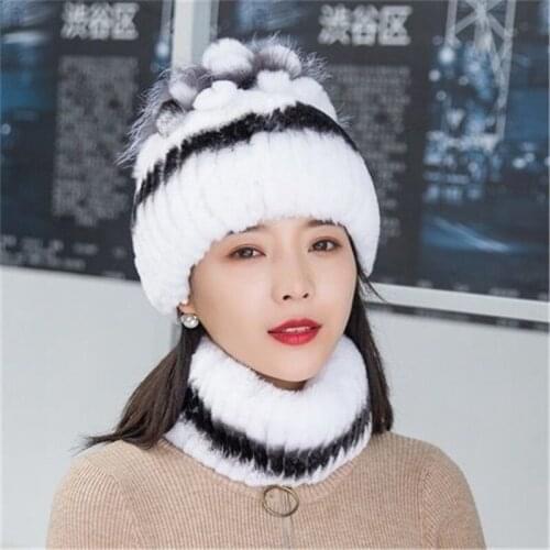 Women Winter Rex Rabbit Fur Hats And Bib Snoods Fashion Warm Fur Thickened Fox Fur Autumn And Winter Fur Hats