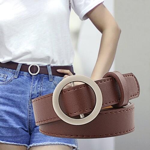Women Belt Round Buckle Needle-free Punching Jeans Belt Summer Autumn Casual Adjustabl Female Imitation Leather Belts Solid Lady