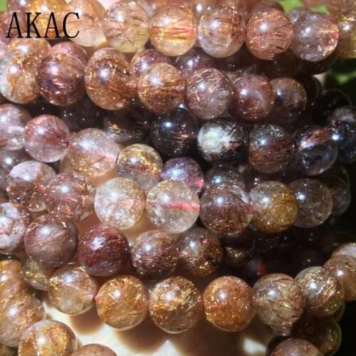 1bracelet Approx10-10.5mm AA grade AKAC natural copper rutile bracelet beads wholesale