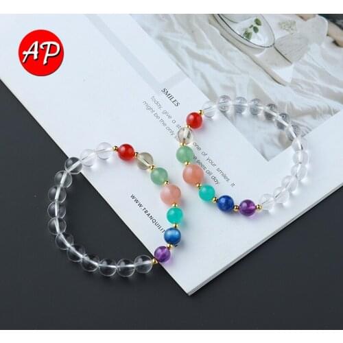 1pc Natural Seven Color Gem Clear Quartz Bracelet Chakela Crystal Hand String Health Yoga Jewelry Energy Balance Gift