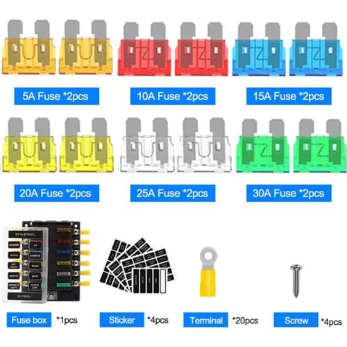 12 Way Fuse Box 32V Blade Fuse Block with LED Indicator, 12 Circuits Fuse Box