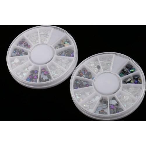 2 Pack 10 Wheels Nail Art Decor Accessories Nail Rhinestones Heart Oval Round Manicure Nail Art Decorations Gems Nail Tools