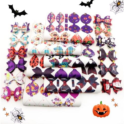 20*33cm Halloween Christmas Cartoon Litchi Faux Synthetic Positioning Bowknot Leather Sheets For Hair Bows Gift Home Decor Vinyl