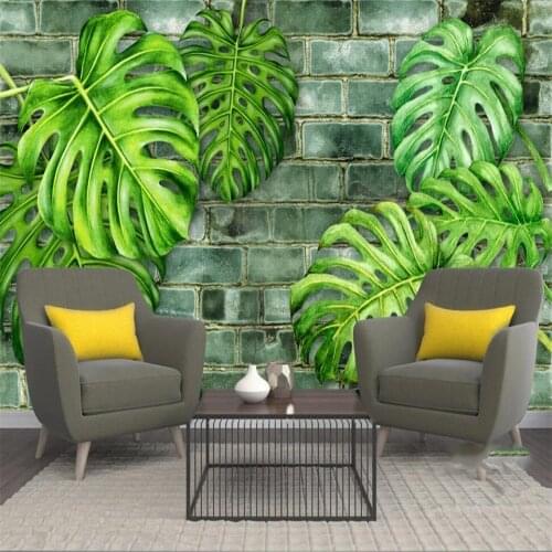 Milofi custom 3D wallpaper mural plant green leaf brick wall hand-painted background wall living room bedroom decoration wallpap