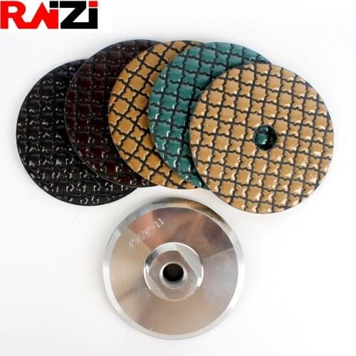 Raizi 4 inch 5 steps granite marble dry polishing pads sanding disc with 1 piece aluminum backer pads