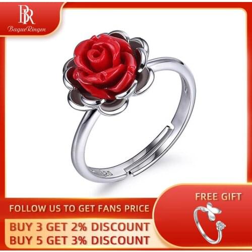 Bague Ringen Female Real Sterling Silver 925 Ring Women Fine Jewelry S925 Rose Adjustable Opening Delicate Gift for Anniversary