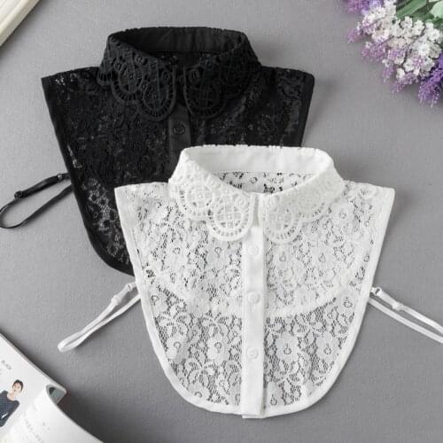 White Lace Floral Hollow Fake Collar Half Shirt Ladies Shirt False Collar Woman Detachable Collar Lapel Faux Col Tie