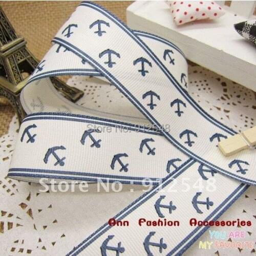 Freeshipping,1" navy style Anchors ribbon,grosgrain printed ribbon 10yards/lot blue,ss002