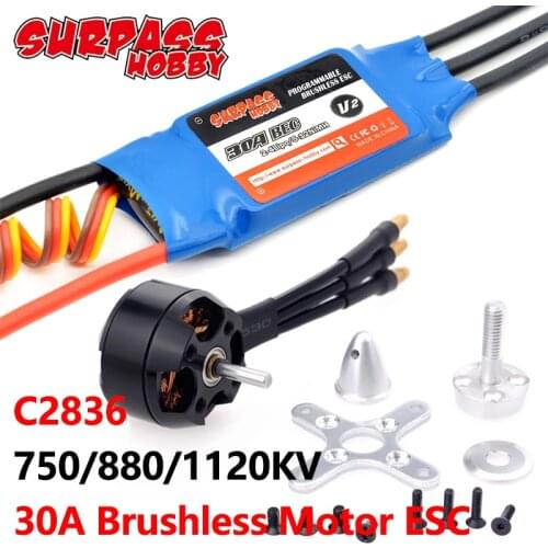 Surpass Hobby C2836 Brushless Motor 2216(2836) 750KV 880KV 1120KV 30A BEC ESC Speed Controller for FPV Rc Airplane Fixed-wing