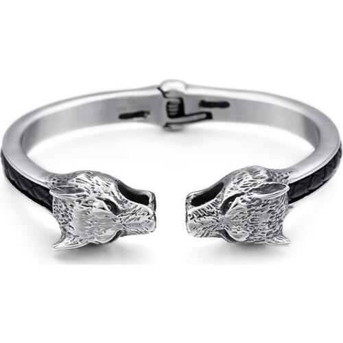 8*67mm Pure stainless steel Gothic bracelet Biker Wolf Cuff Bangle Mens Hallows' Day XMAS gifts