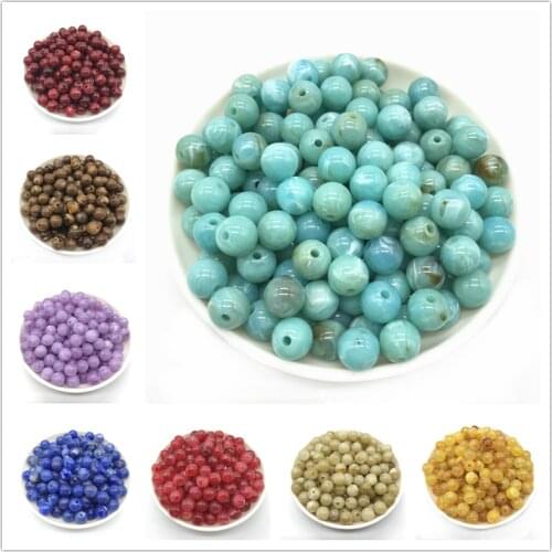 Hot 6 / 8 / 10mm Imitation Natural Stone Round Acrylic Beads For Jewelry Makeing DIY Bracelet necklace