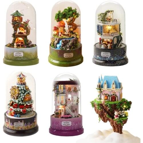 DIY Wooden Dollhouse Rotatable Music Movement Handmade Furniture Miniature Doll House Casa Toy For Children Christmas Gift