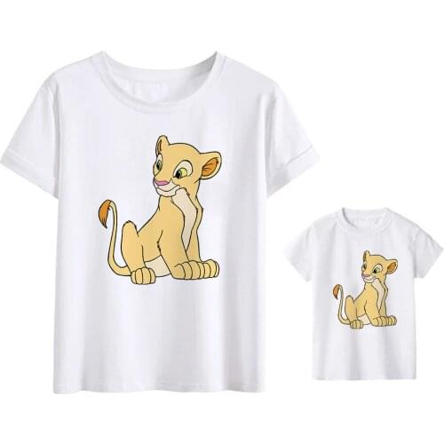 Harajuku The Lion King Nala Print T Shirt Women Short Sleeve Loose Male Tshirt Summer Children Tee Tops Family Matching Clothes