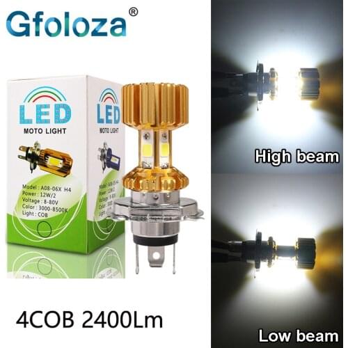 Gfoloza 1Pcs H4 Motocycle LED Headlight 2400Lm HS1 4COB Motorbike Scooter Moped Head Lamp Super Bright White 12-30V